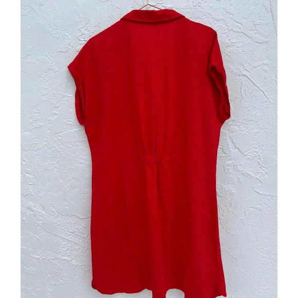 Camaieu 💯 linen Sleveless Style Button Down Blouse Dress Red Sz Medium to Large - Picture 7 of 8